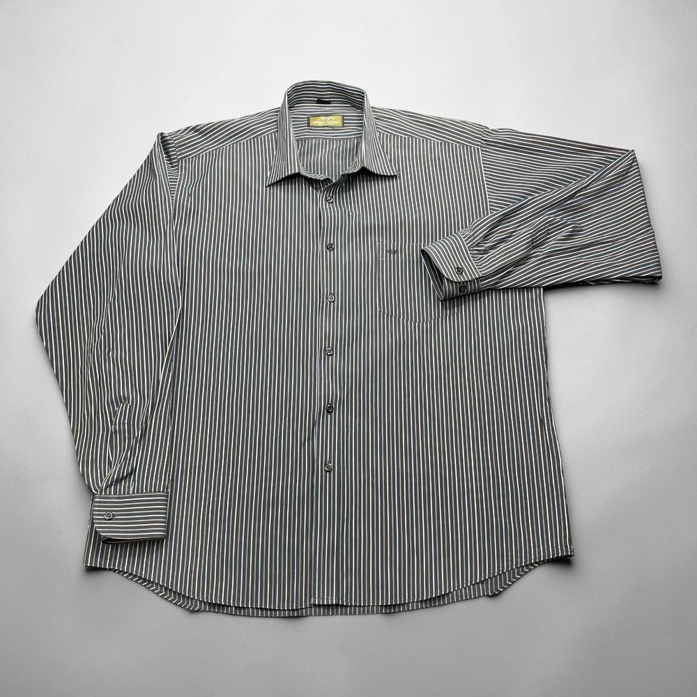 Vintage Giorgio Armani Le Collezioni Mens Size 18 Striped Button Down Shirt LOGO